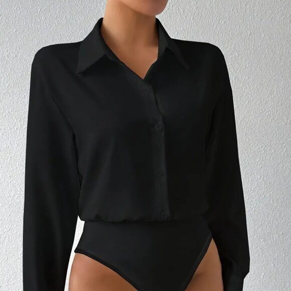 Elegant Black Long-Sleeve Bodysuit  – Size 2XL | Slim Fit - Picture 1 of 5
